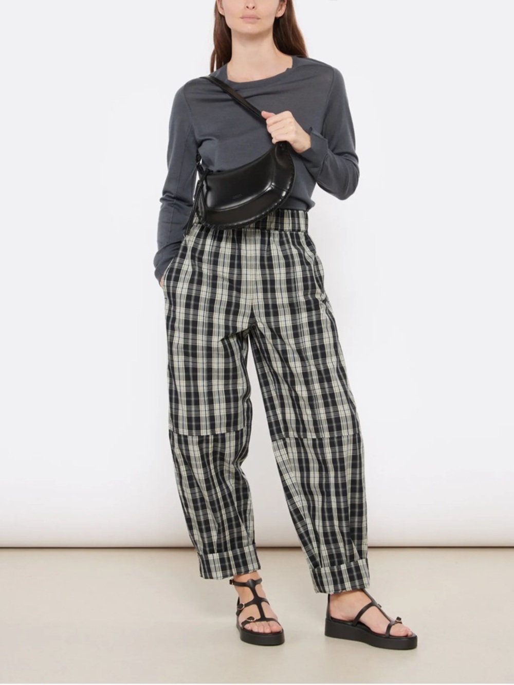 Ganni Curve Trousers/Pants Check Cotton